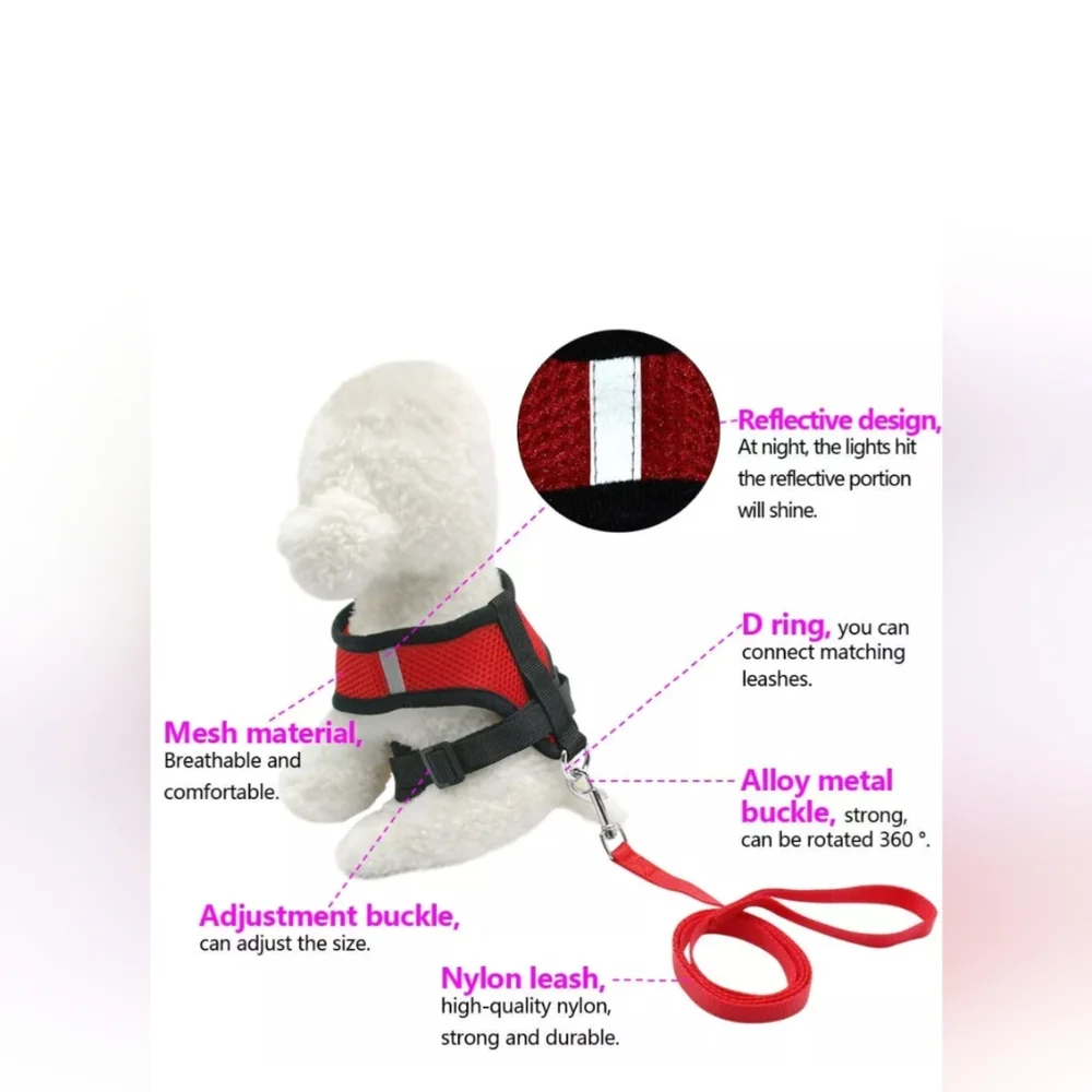 Air Mesh Puppy Medium Dog Harness/Leash Mesh Chest Strap Collar for cats/dog NWT